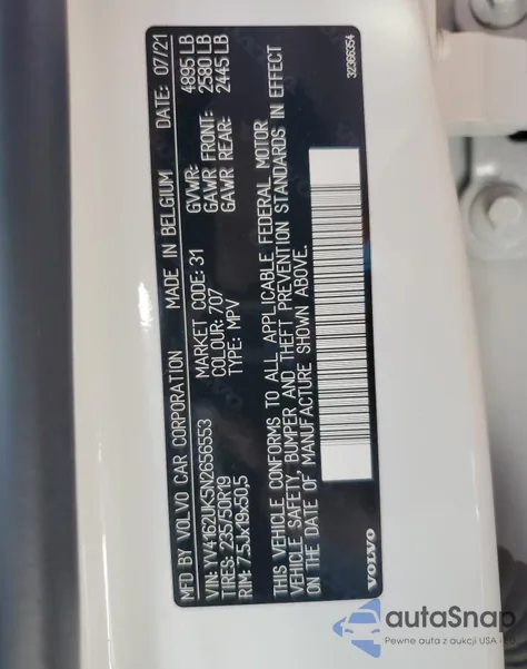 2022 Volvo Xc40 T5 Momentum z USA, uszkodzony, nr VIN YV4162UK5N2656553